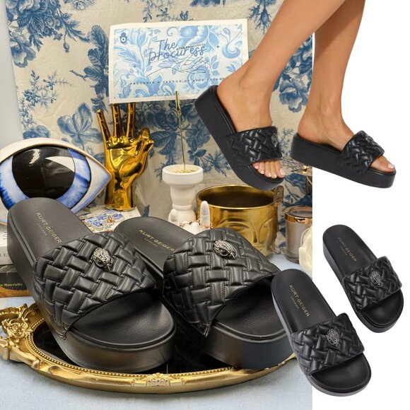 🆕 KURT GEIGER LONDON 🧿 NWOB Meena Eagle Platform Slides Sz EU 42 US 11 - Picture 1 of 13